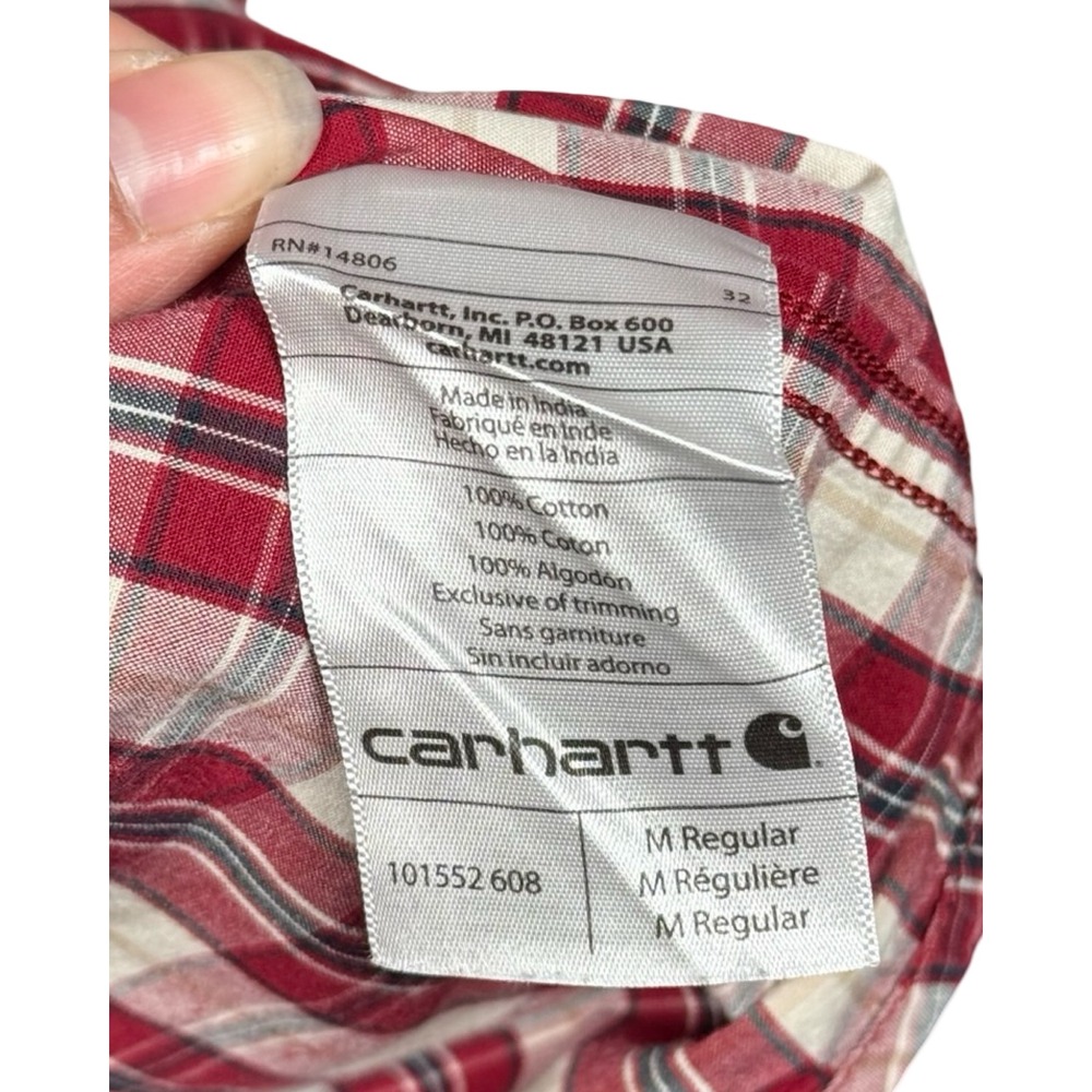 Carhartt Mens Relaxed Fit Plaid Short Sleeve Button Down Shirt Red White M - Picture 5 of 5